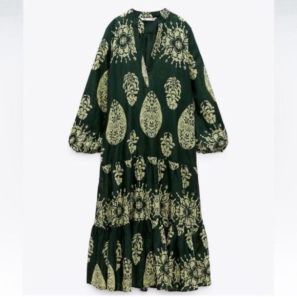 ZARA Maxi Print Dress Kaftan Cover Up Boho Tropical - Picture 10 of 13